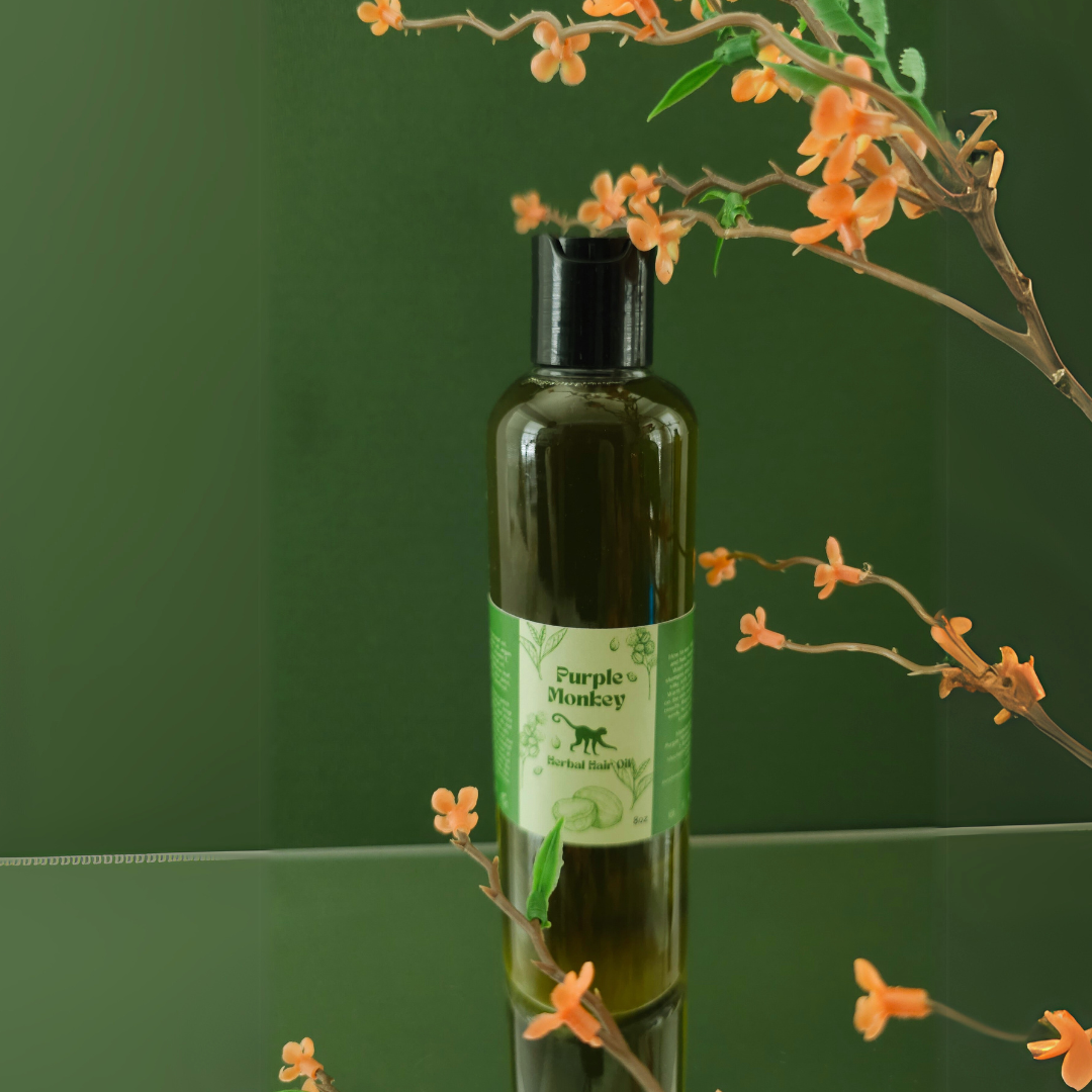 Purple Monkey Beauty organic herbal hair oil for daily hair nourishment