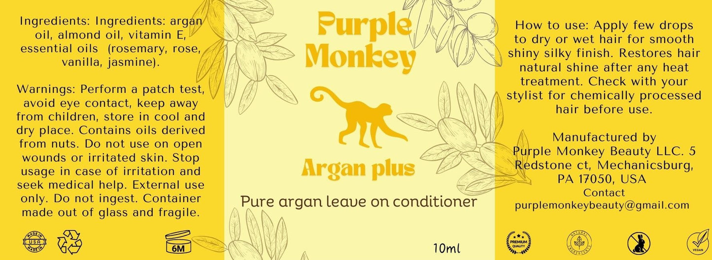 Argan plus Leave on conditioner 10ml made with pure argan oil, non greasy, silicone free, natural