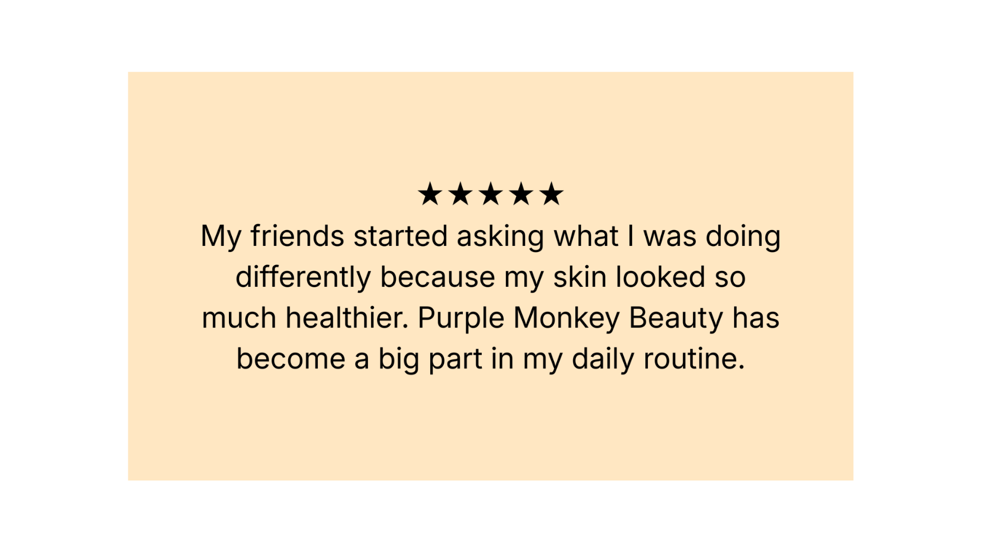 Five-star review for Purple Monkey Beauty on a beige background