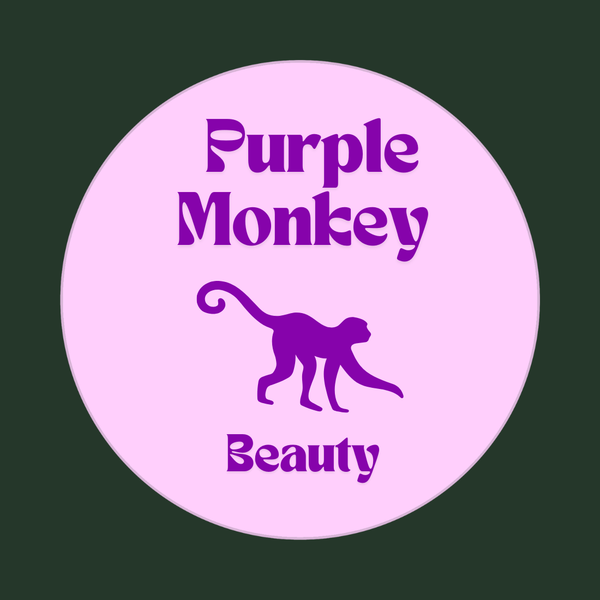 Purple monkey beauty logo with text and monkey image