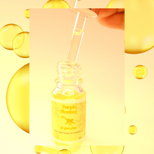 Purple Monkey Beauty Argan Plus hair oil for deep nourishment and shine.