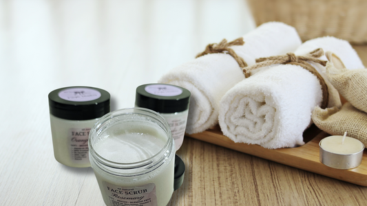 image of natural sugar scrubs jars in a bathroom setting 