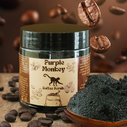 Purple Monkey Beauty coffee sugar scrub for exfoliating and glowing skin