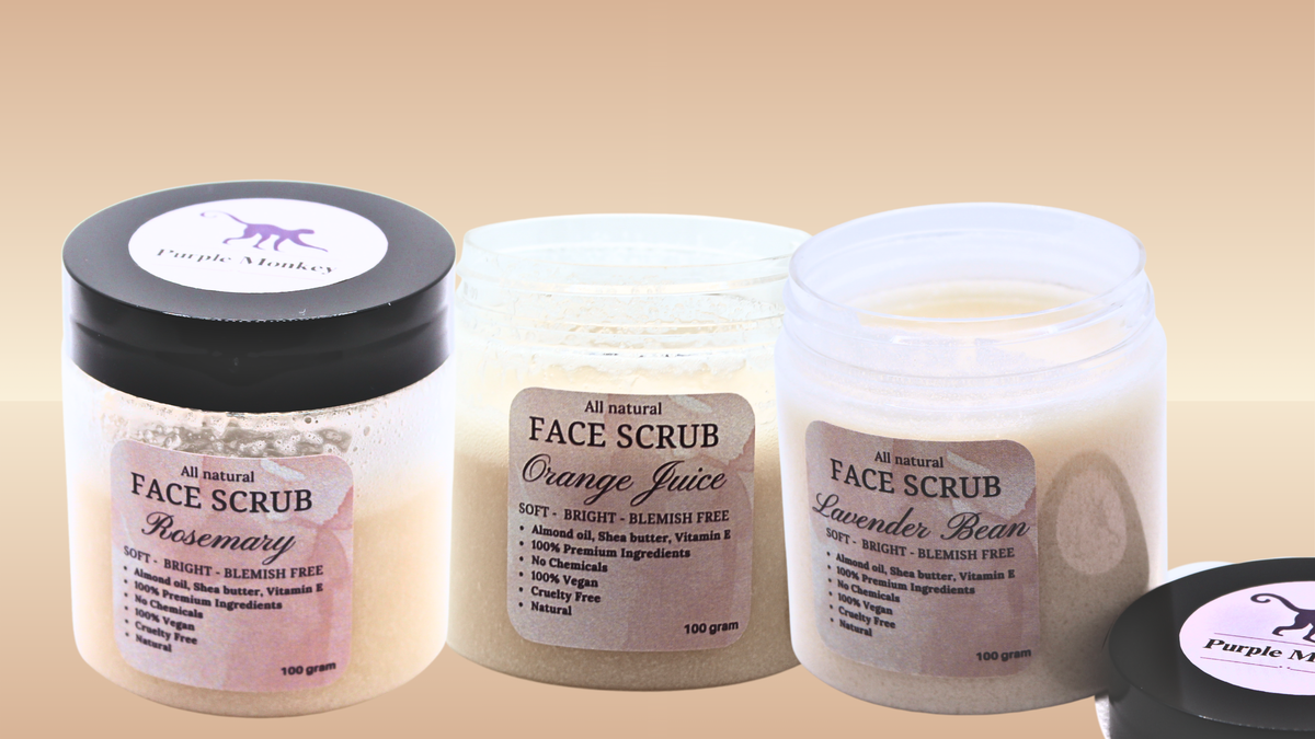 Image of 3 flavor sugar scrubs for face Rosemary, orange juice, lavender bean