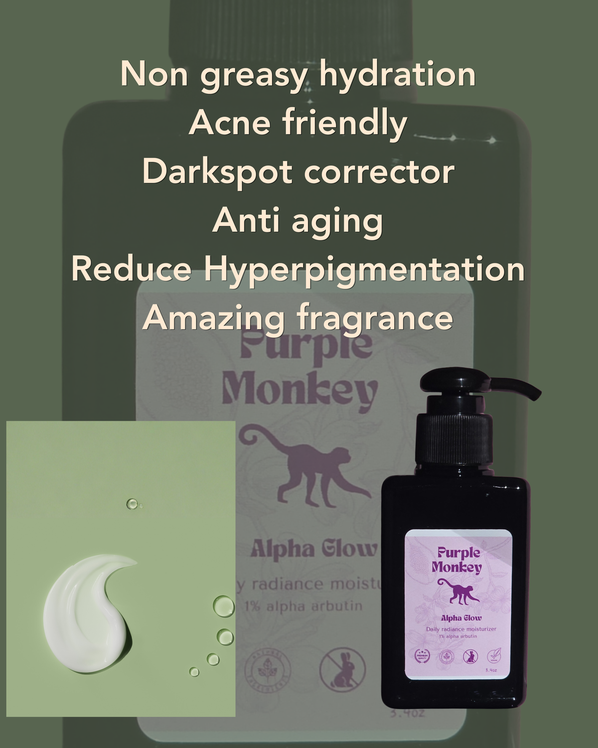 Purple Monkey Beauty Alpha Glow daily moisturizer for natural radiance